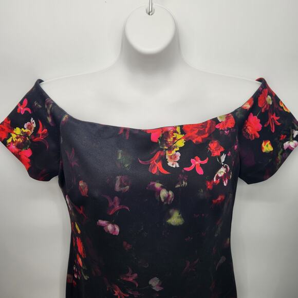 Sam Edelman Black Floral Off The Shoulder Party Fairy Goth Dress Women's 6 - Picture 7 of 10